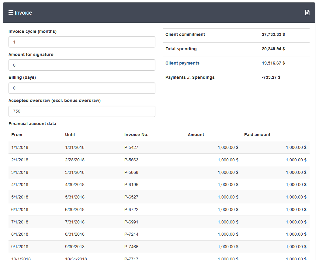 Organisation-Agentur-Invoice-Overview