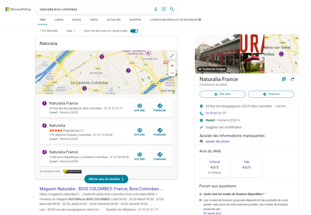 exemple de bing places